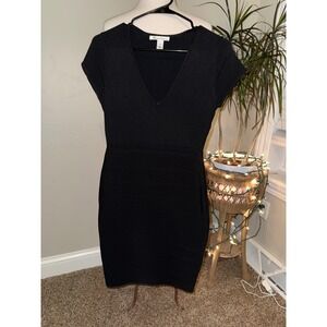 Kenneth Cole Black V Neck Short Sleeve Bandage Knit Dress Size XS